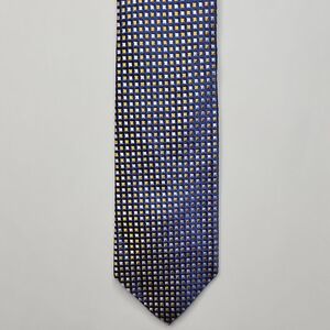 Brn Silver Cravate Sophisticated Blue and Gold Patterned Men's Silk Tie